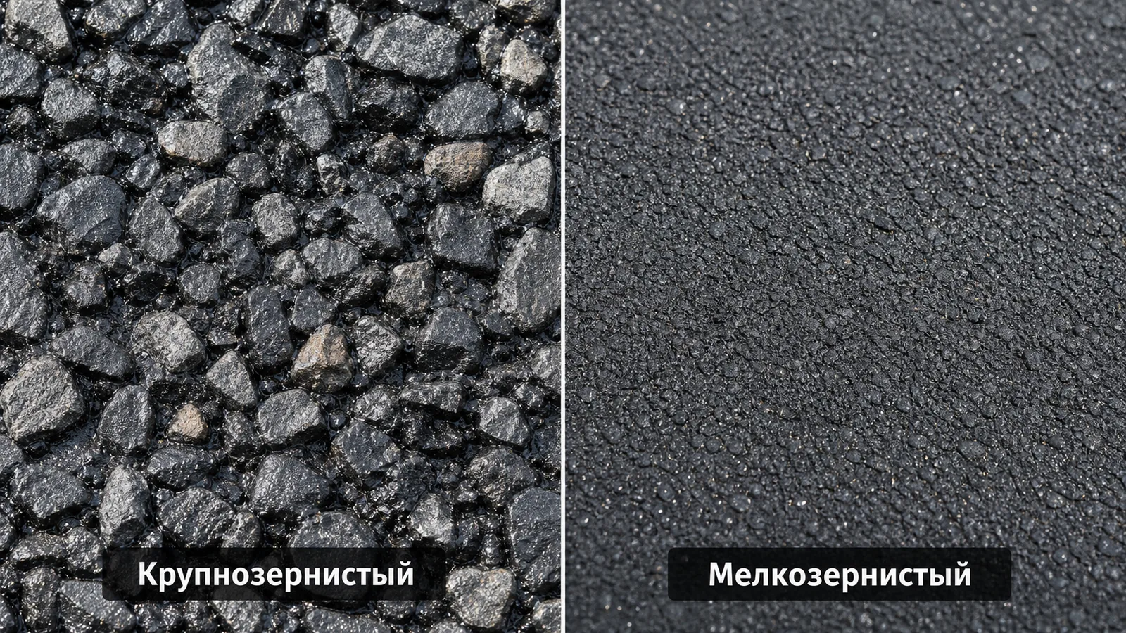 Макро: крупнозернистый и мелкозернистый асфальт